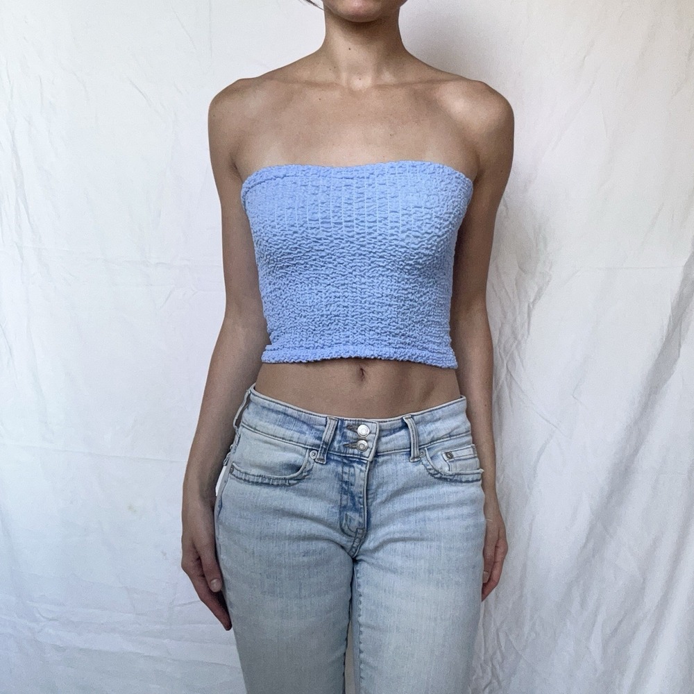 2000s NoBo Pastel Blue Tube Top Y2K 90s Deadstock Summer Beach